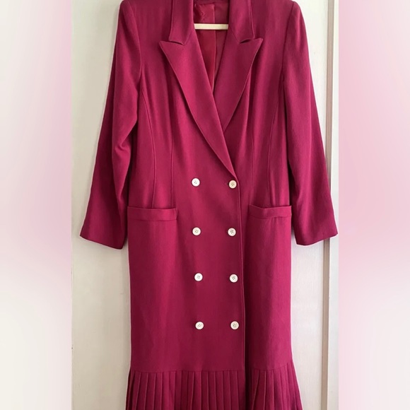 Vintage Lilli Ann Double Breasted Raspberry Pink Pleated Hem Jacket Coat Size M